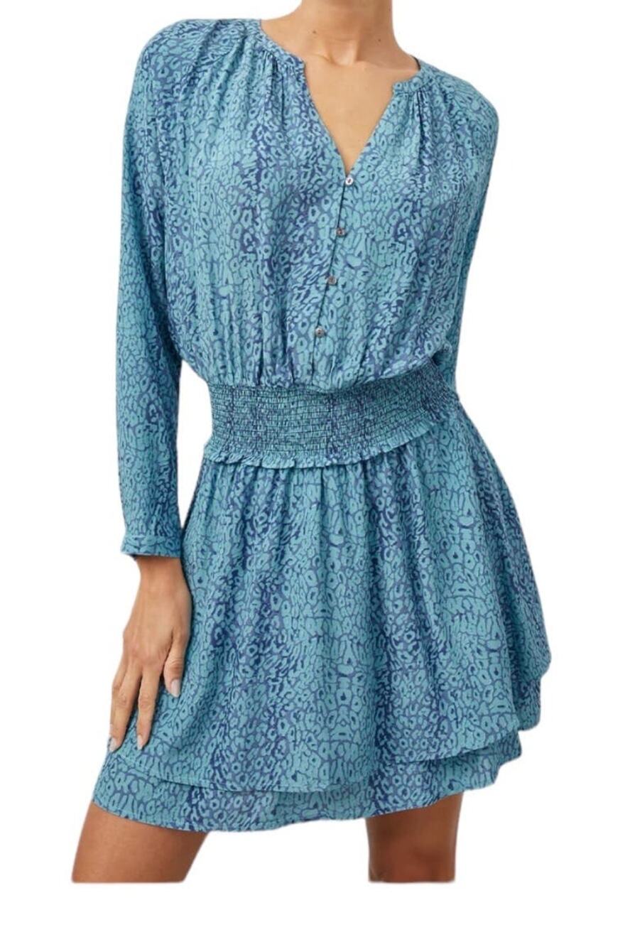 Rails dress Jasmine long sleeve animal print blue X-Small XS